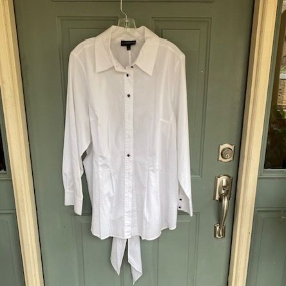 Lane Bryant Crisp White Cotton Long Sleeve Button Up Tunic Top Size 22